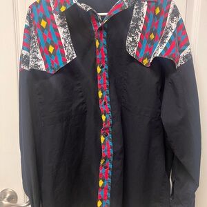VTG Western Signatures Eds West Brush popper Aztec Black Button Shirt XL